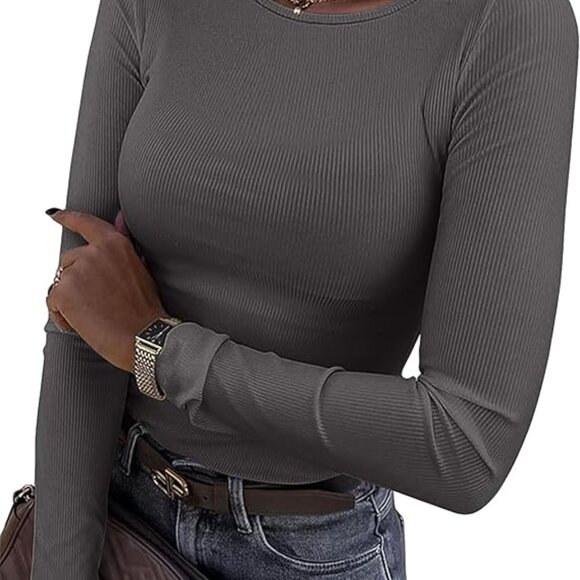 Womens Long Sleeve Crop Tops Basic Slim Fitted Shirts Fashion 2025 Going Out Y2k - Picture 4 of 6